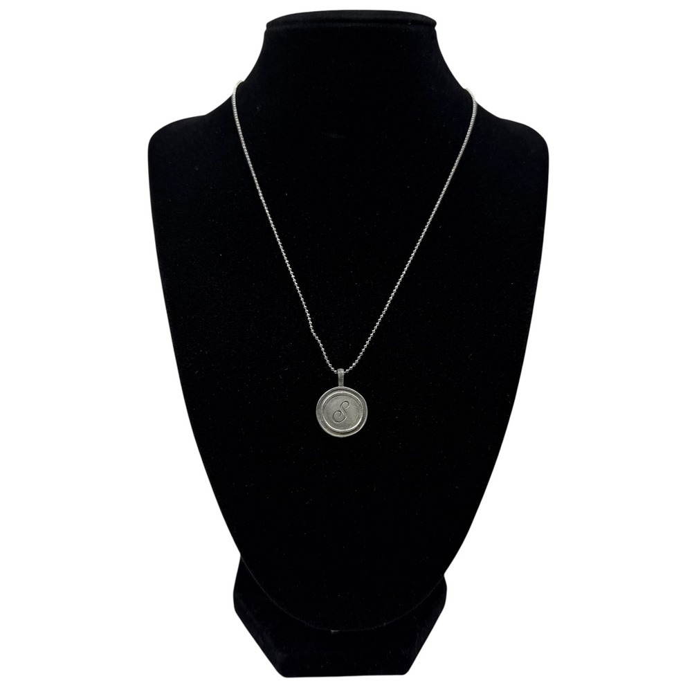 Origami Owl Silver Tone Initial 'S' Monogram Pendant Ball Chain Necklace 16 in